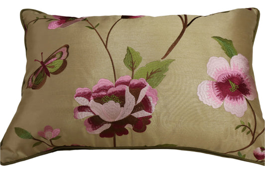 Embroidered Floral Silk Cushions