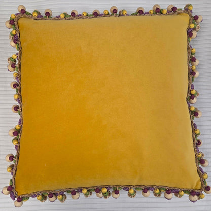 Gold Velvet Cushions with Multi-Coloured Trim