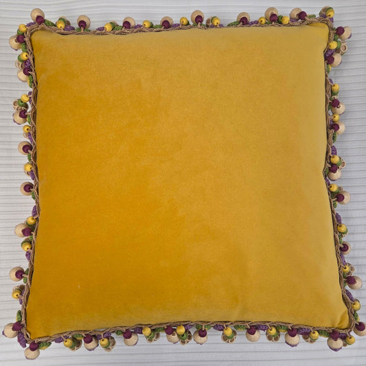 Gold Velvet Cushions with Multi-Coloured Trim