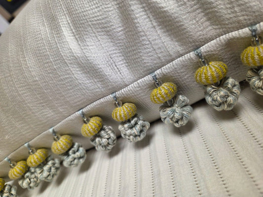 Satin Fabric with Centre Panel & Deep Pompom Trim