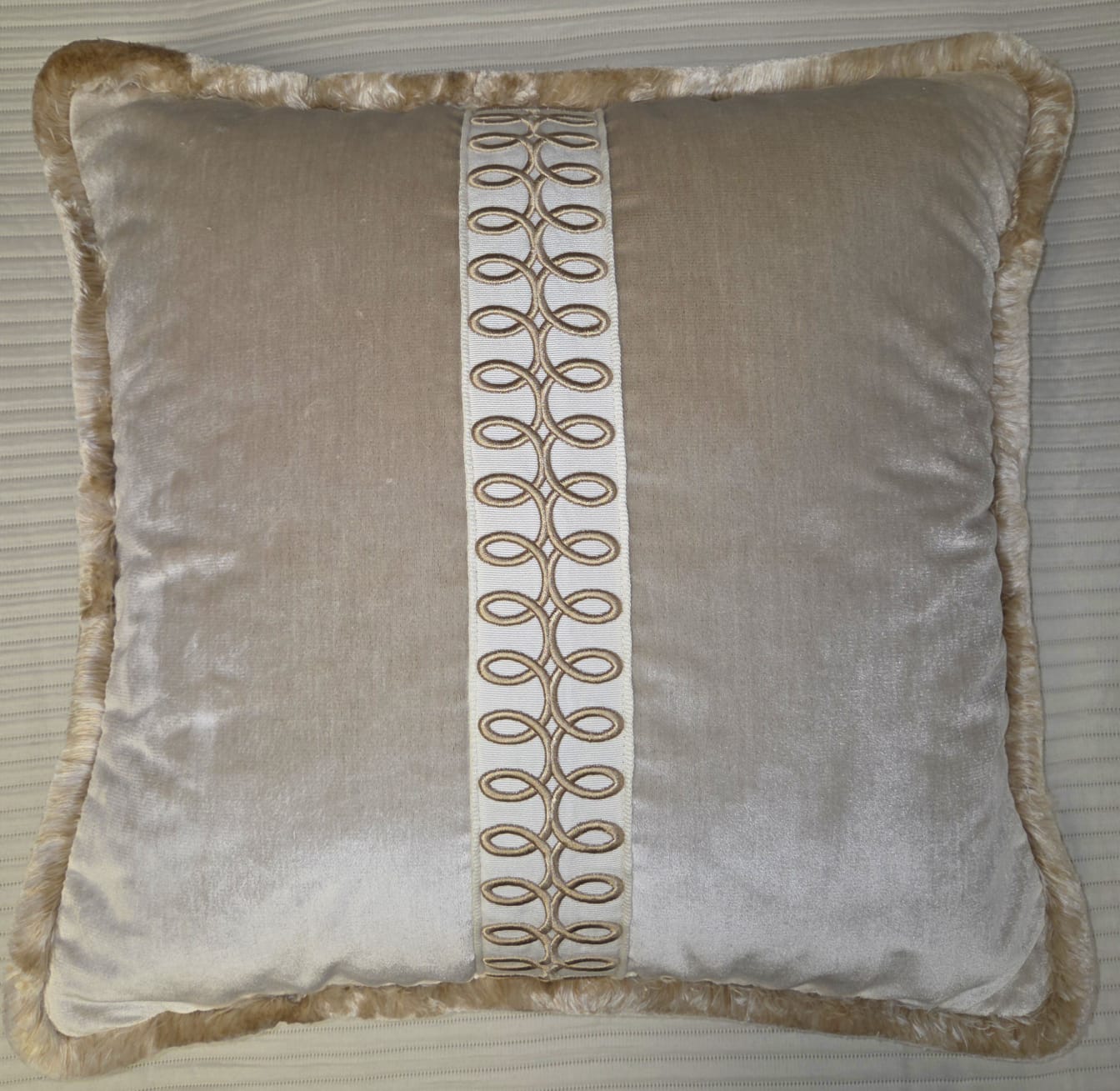 Deep Velour Ruched Cushion with a Centre Panel