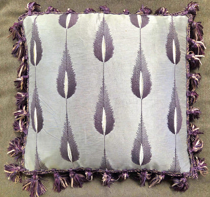 Purple Feather Motif Silk Cushion