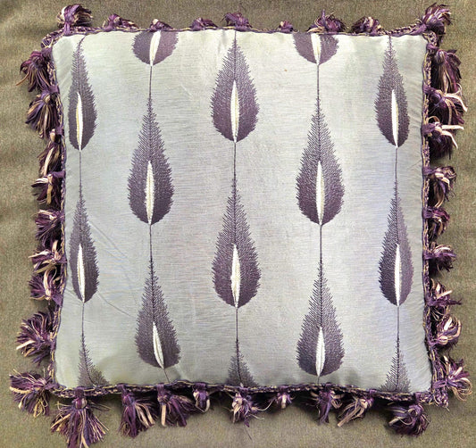 Purple Feather Motif Silk Cushion